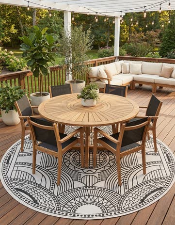 13' x 13' Easy-Clean Traditional Indoor / Outdoor Round Rug