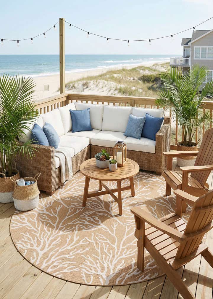 10' x 10' Easy-Clean Coastal Indoor / Outdoor Round Rug