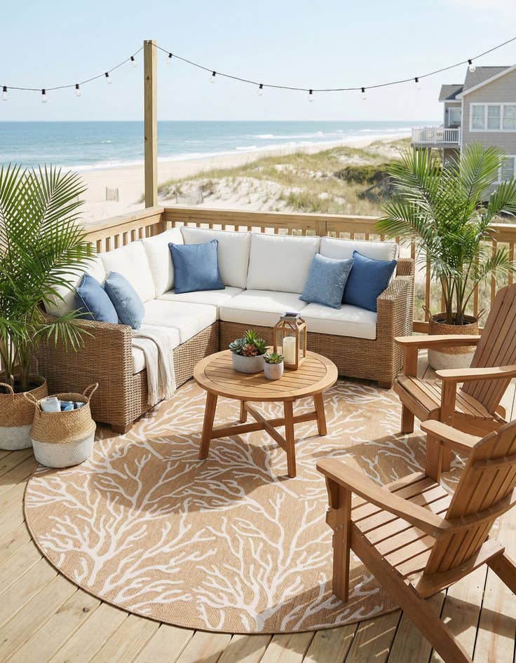 Detail image of 10' x 10' Easy-Clean Coastal Indoor / Outdoor Round Rug