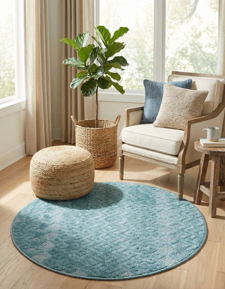 Detail image of 3' x 3'  Washable Trellis Textured Indoor / Outdoor Round Rug