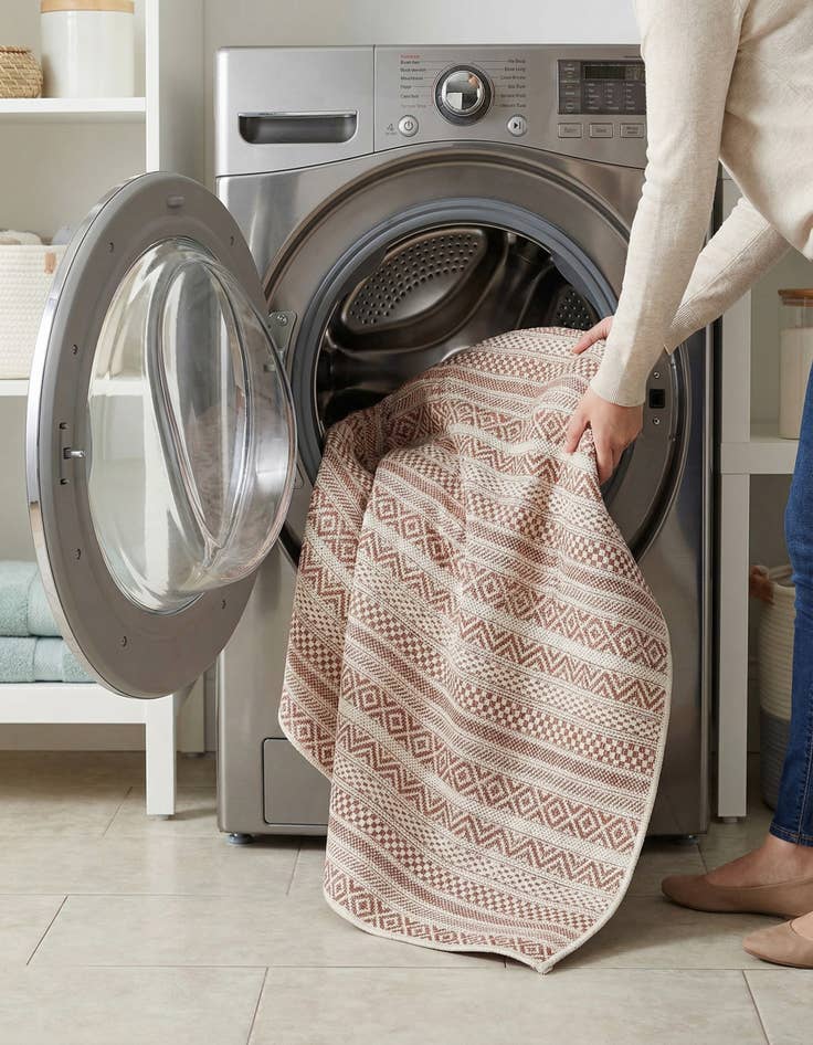 Detail image of 5' 3 x 5' 3  Washable Striped Indoor / Outdoor Square Rug