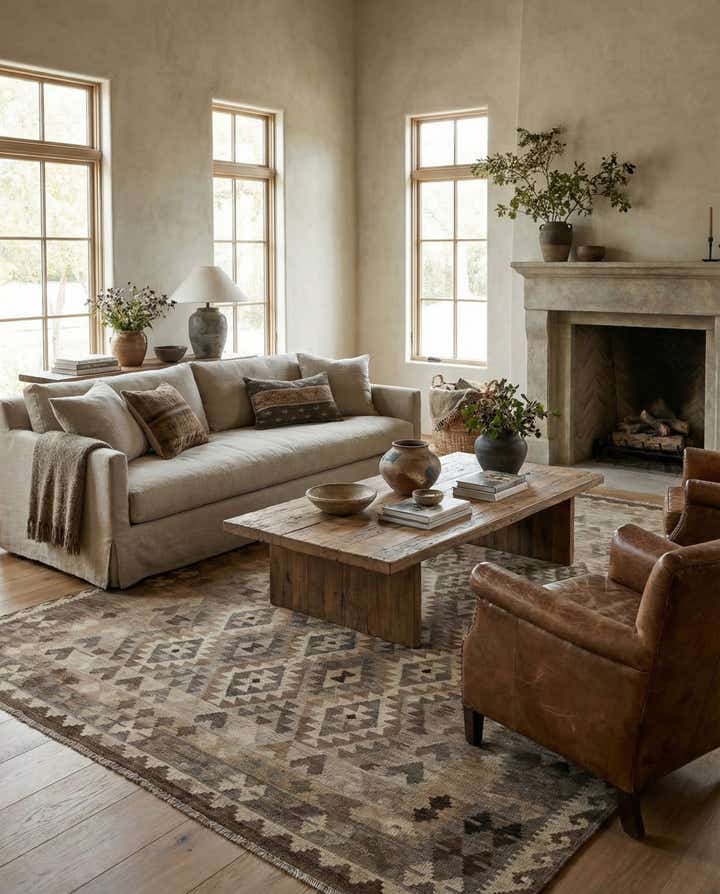 6' 9 x 9' 8 Hand Knotted Kilim Maymana Wool Rug