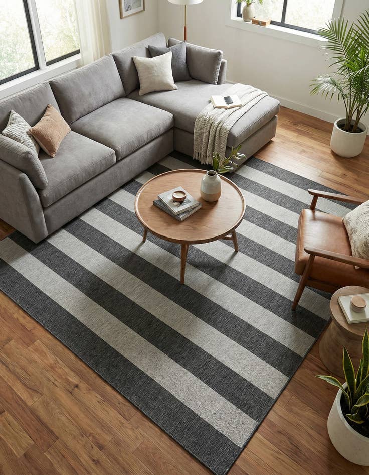 Detail image of 10' x 10'  Washable Striped Indoor / Outdoor Square Rug