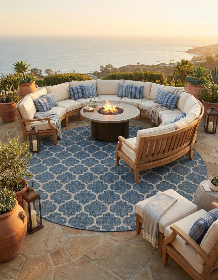 Detail image of  12' x 12'  Washable Lattice Indoor / Outdoor Round Rug