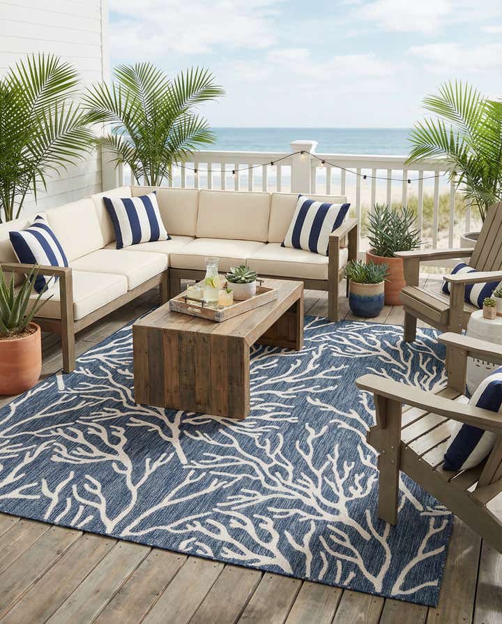 7' 10 x 7' 10 Easy-Clean Coastal Indoor / Outdoor Square Rug