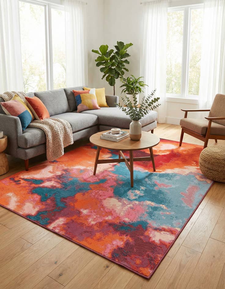 Detail image of  6' 1 x 9'  Washable Modern Indoor / Outdoor Rug