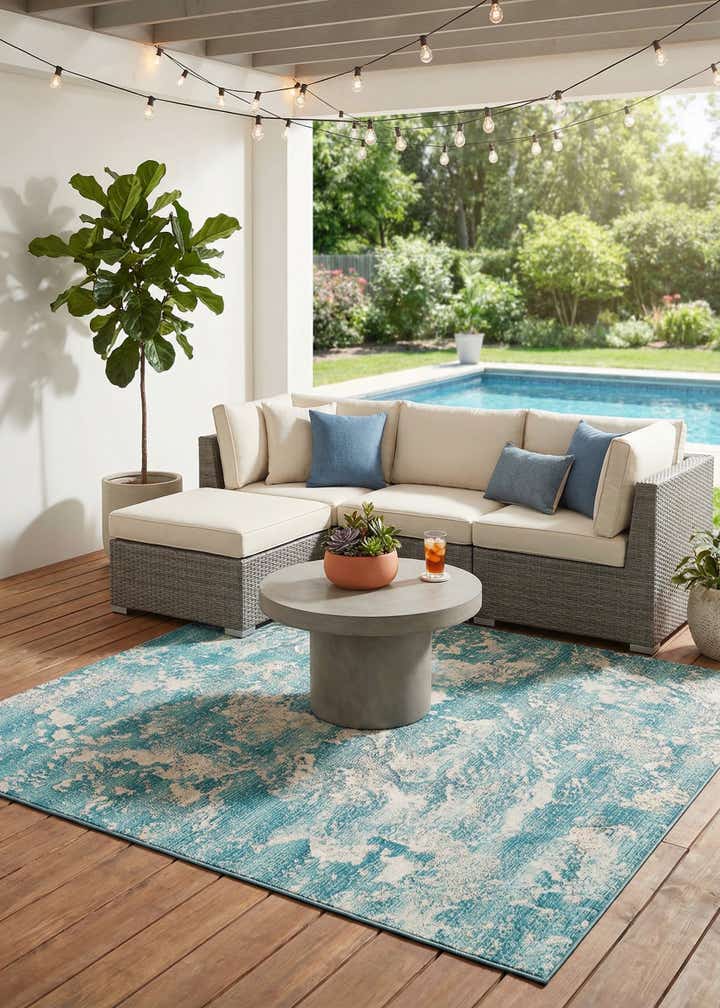 7' 10 x 7' 10 Easy-Clean Modern Indoor / Outdoor Square Rug