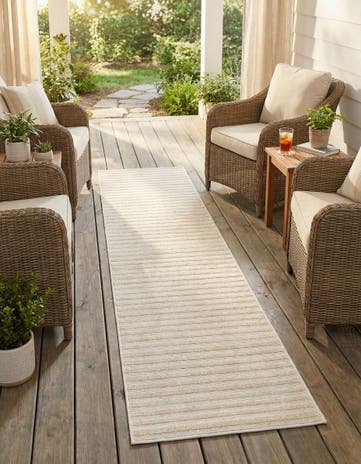 Beige and Ivory Easy-Clean Sabrina Soto Indoor / Outdoor Runner Rug