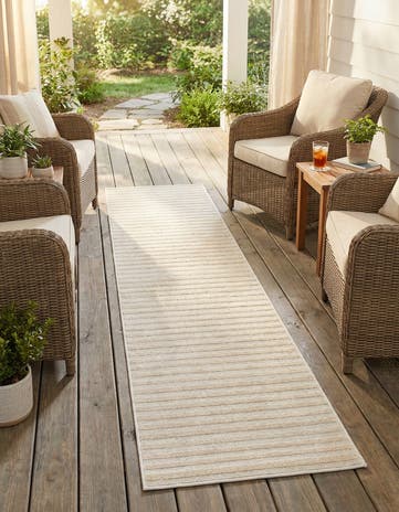 Beige and Ivory Easy-Clean Sabrina Soto Indoor / Outdoor Runner Rug