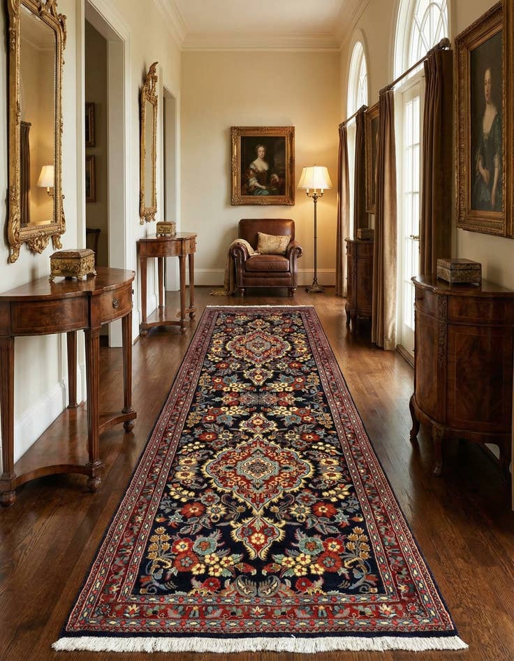 Detail image of  2' 7 x 7' 7  Hand Knotted Qom Persian Runner Rug