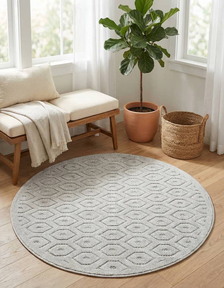 Detail image of  4' x 4'  Washable Trellis Textured Indoor / Outdoor Round Rug