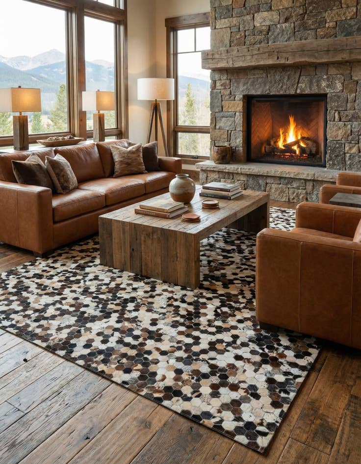 Detail image of  7' 10 x 9' 8 Cowhide Leather Rug