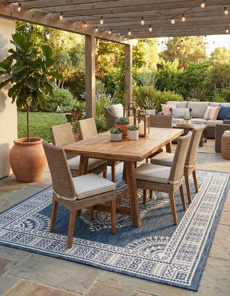 Detail image of  9' x 12'  Washable Traditional Indoor / Outdoor Rug