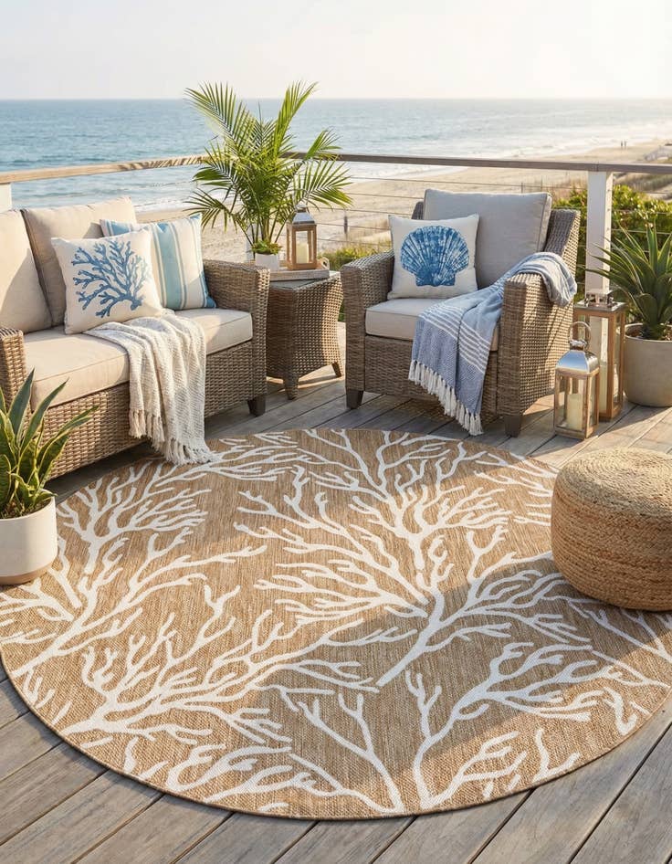 Detail image of 7' 10 x 7' 10  Washable Coastal Indoor / Outdoor Round Rug