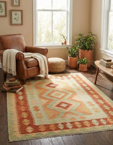 3' 4 x 5' 2 Hand Woven Kilim Waziri Wool Rug