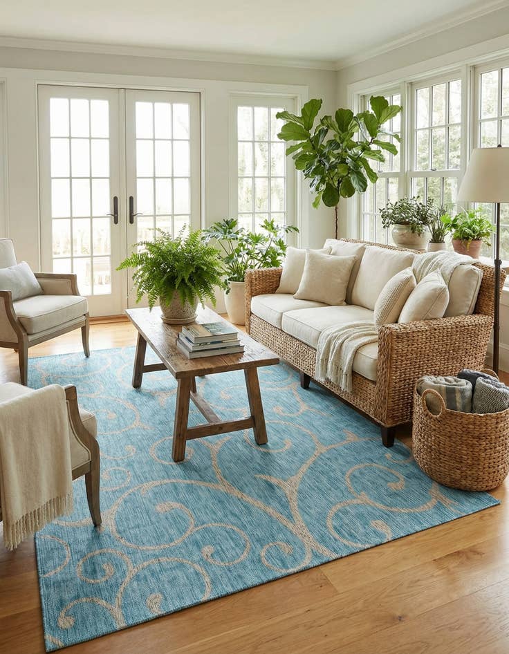 Detail image of 7' 10 x 11'  Washable Botanical Indoor / Outdoor Rug