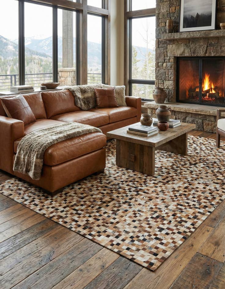 Detail image of 8' x 9' 10 Cowhide Leather Rug