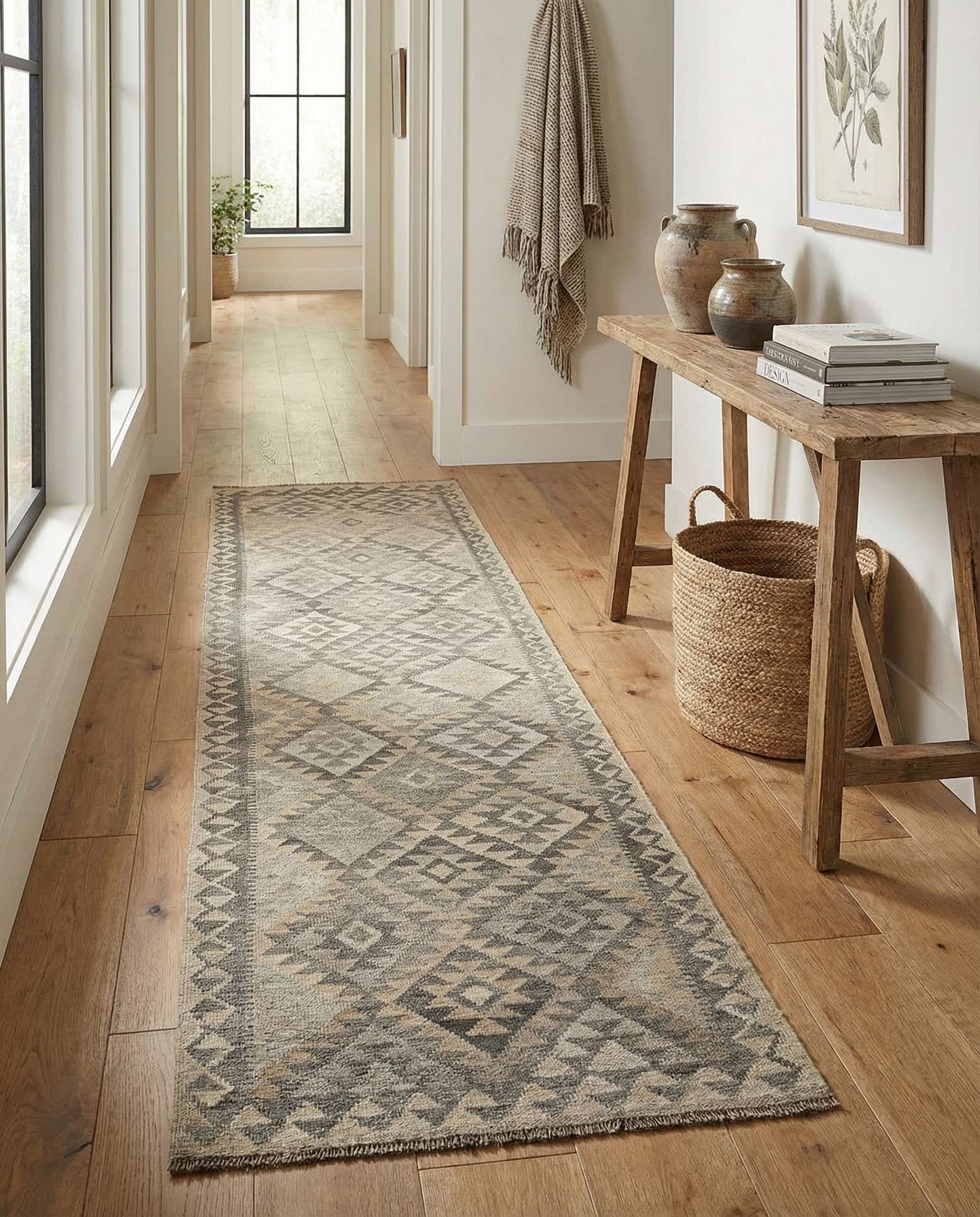 2' 9 x 9' 11 Hand Woven Kilim Maymana Wool Runner Rug