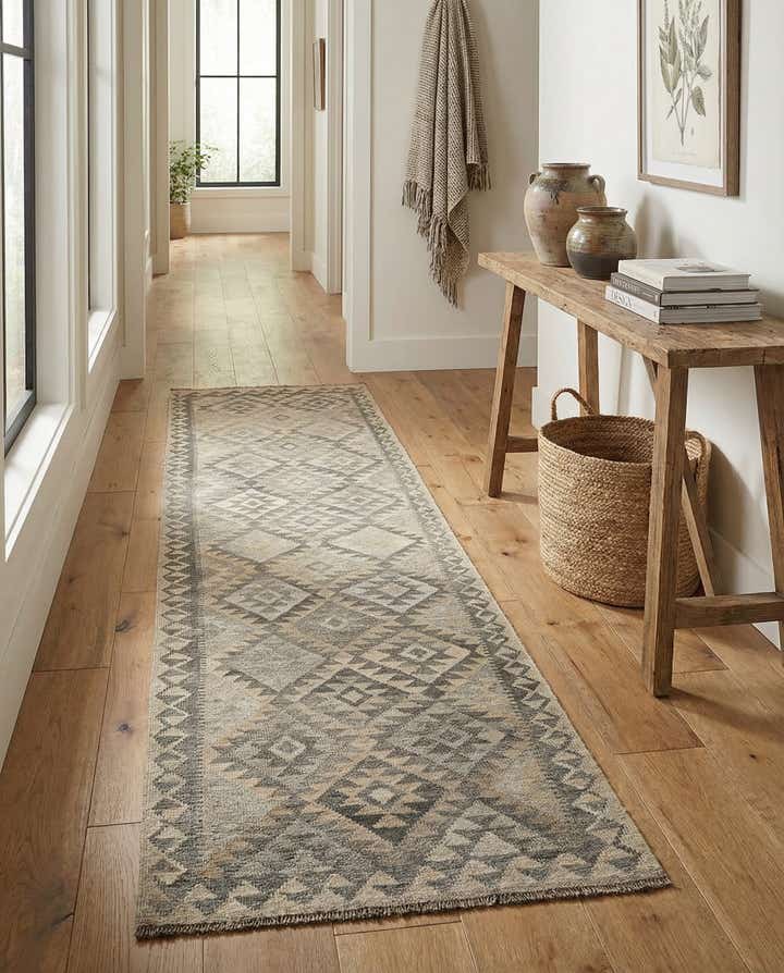 2' 9 x 9' 11 Hand Woven Kilim Maymana Wool Runner Rug