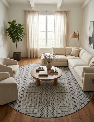 Gray Easy-Clean Lattice Indoor / Outdoor Round Rug