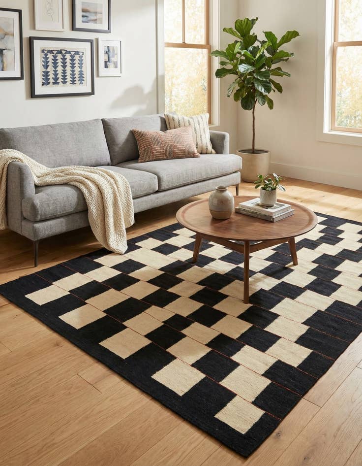 Detail image of 5' 2 x 6' 10 Hand Woven Kilim Modern Wool Rug
