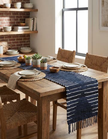Navy Blue Hand Woven Chindi Cotton Table Runner Rug