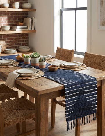 Navy Blue Hand Woven Chindi Cotton Table Runner Rug