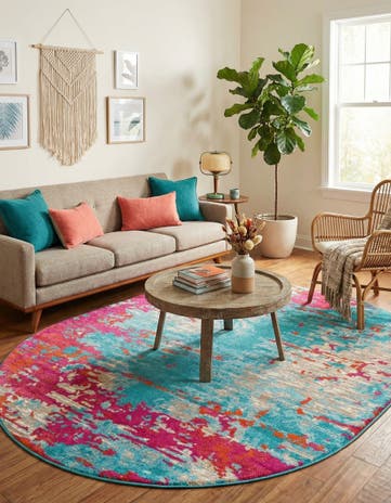 Turquoise Azalea Oval Rug
