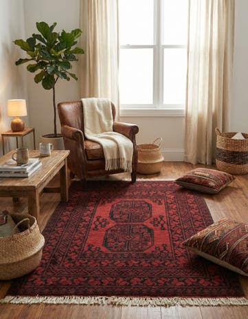 3' 5 x 4' 9 Hand Knotted Afghan Akhche Wool Rug