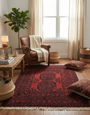 3' 5 x 4' 9 Hand Knotted Afghan Akhche Wool Rug