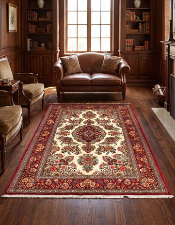 4' 9 x 7' 1 Hand Knotted Qom Persian Rug