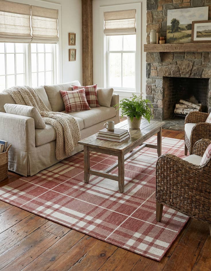 Detail image of 5' 3 x 8' Easy-Clean Checkered Indoor / Outdoor Rug
