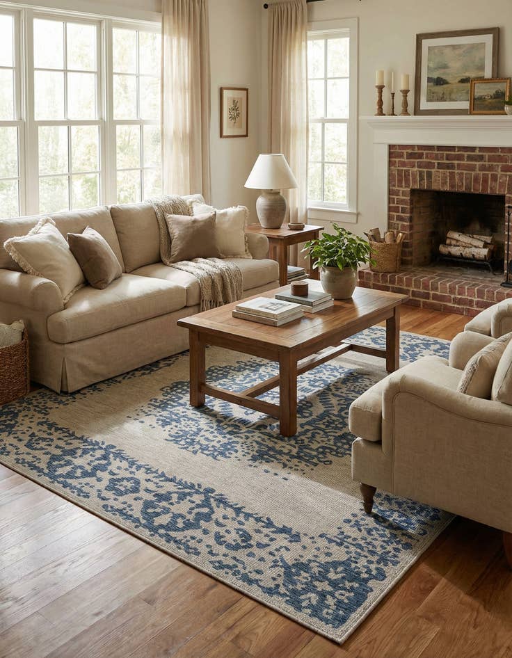 Detail image of 10' x 10'  Washable Traditional Indoor / Outdoor Square Rug