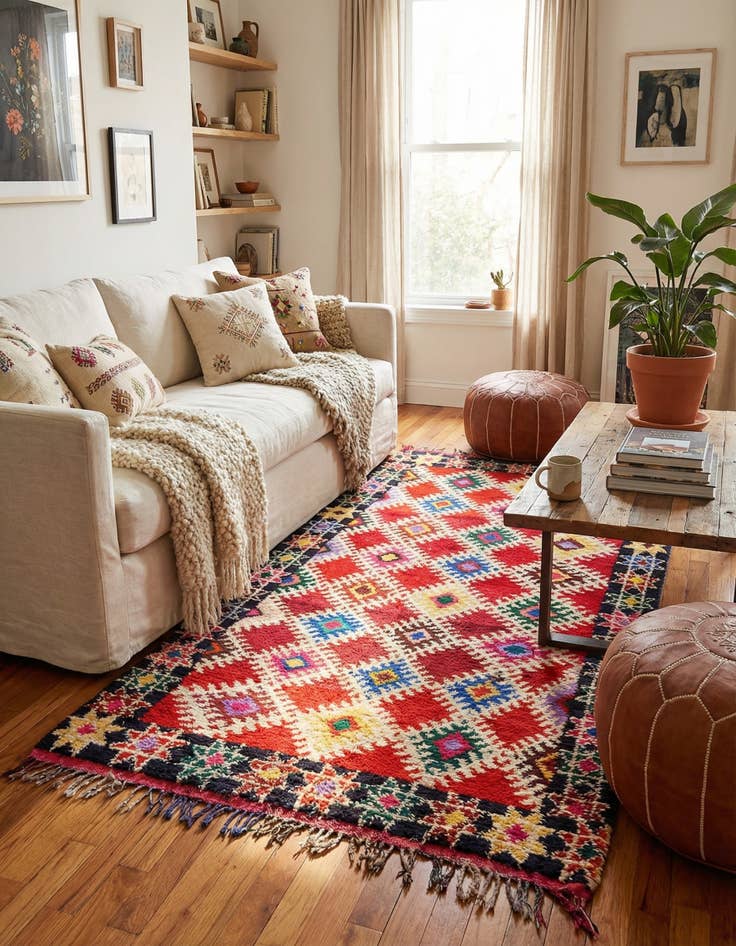 Detail image of 4' 8 x 9' 6  Hand Knotted Moroccan Wool Runner Rug