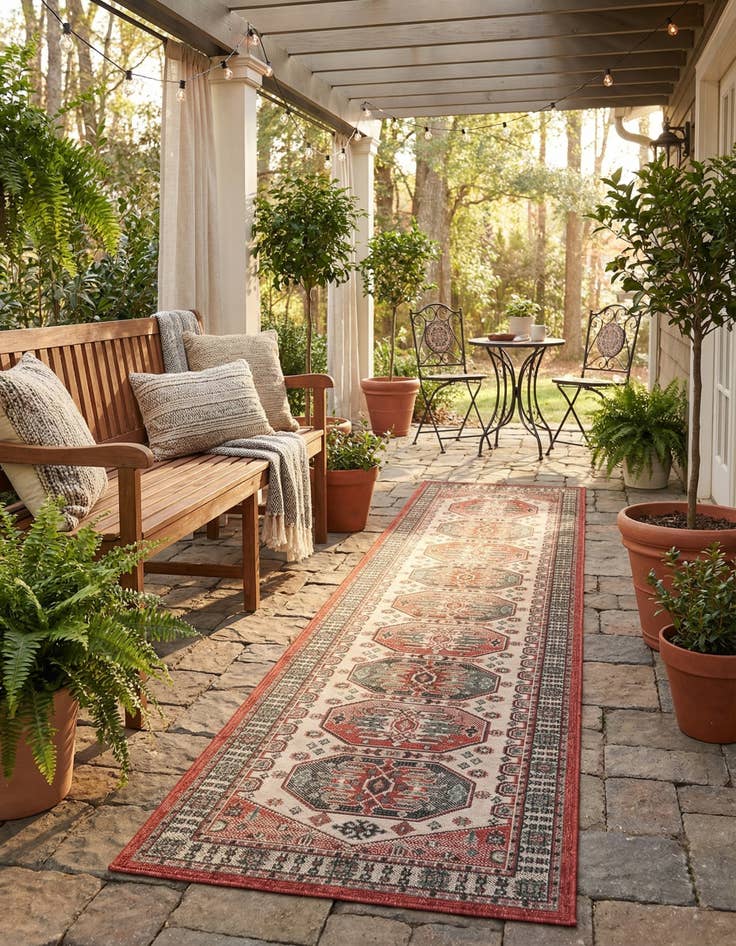 Detail image of 2' 7 x 12'  Washable Traditional Indoor / Outdoor Runner Rug