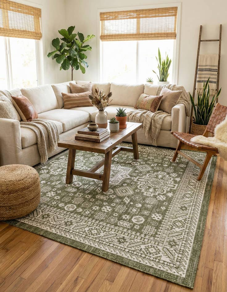 Detail image of 7' 10 x 7' 10  Washable Aztec Indoor / Outdoor Square Rug