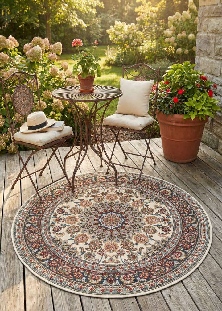 4' 1 x 4' 1 Easy-Clean Traditional Indoor / Outdoor Round Rug