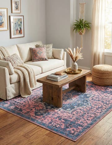 Salmon Pink Washable Francesca Square Rug
