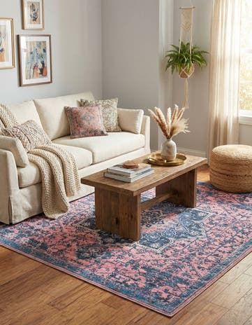 Salmon Pink Washable Francesca Square Rug