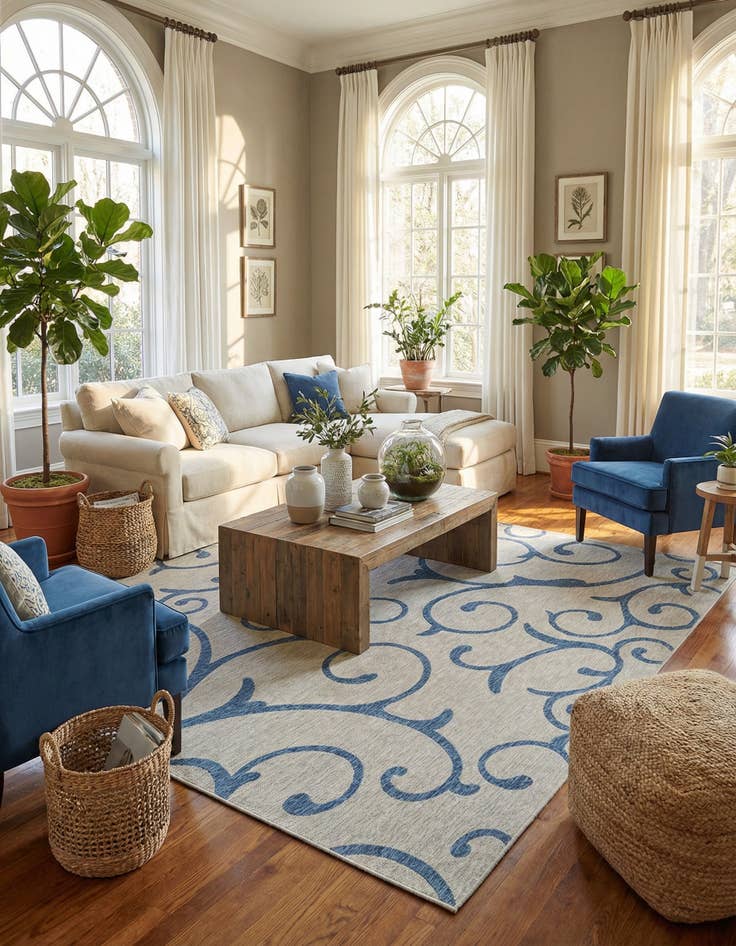 Detail image of 13' x 13'  Washable Botanical Indoor / Outdoor Square Rug