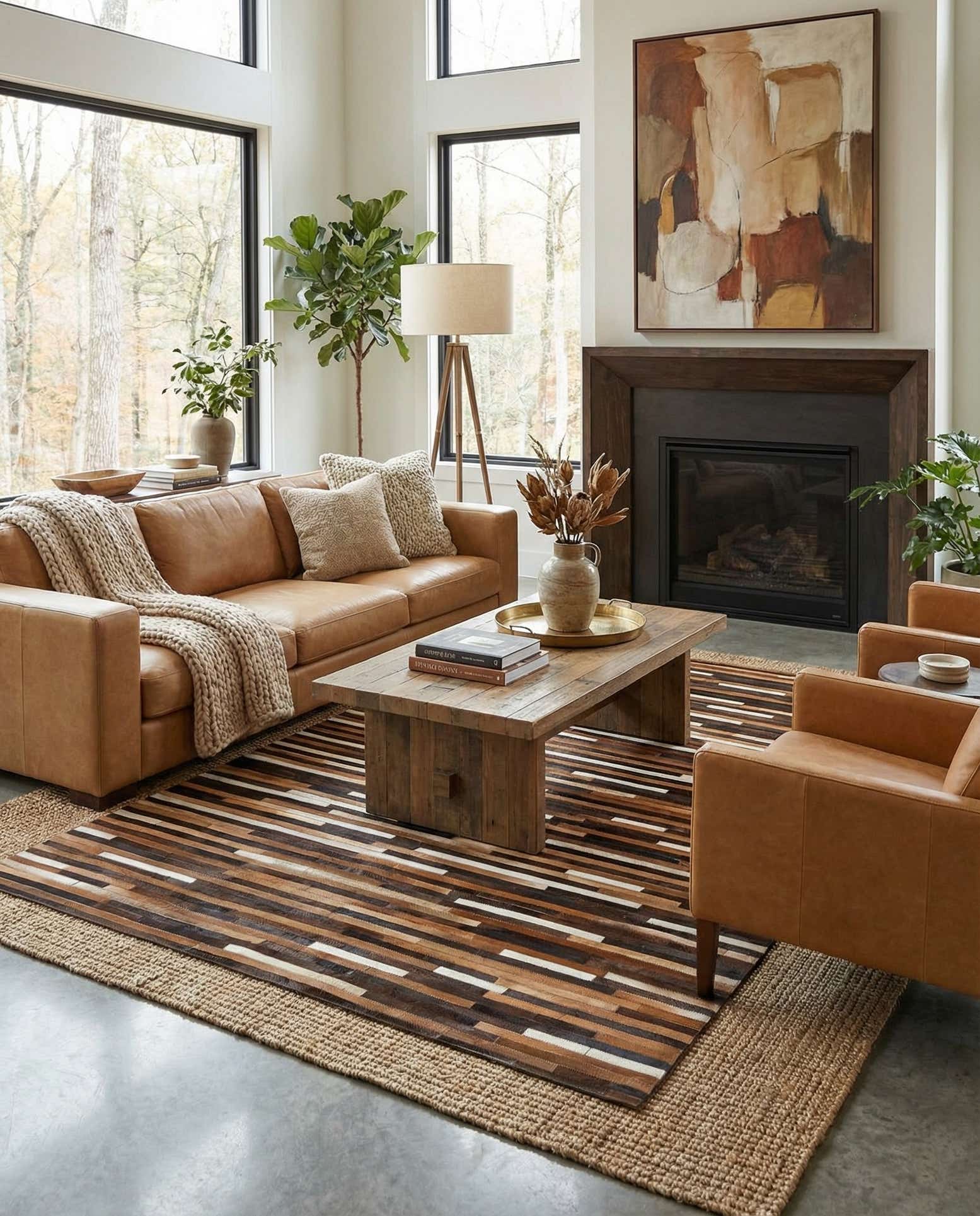 5' 1 x 7' 10 Cowhide Leather Rug