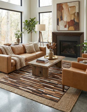 5' 1 x 7' 10 Cowhide Leather Rug