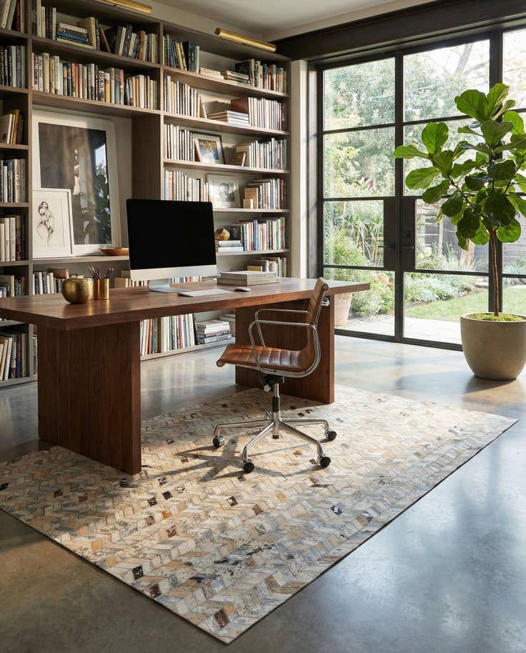 Detail image of 5' 3 x 7' 3 Cowhide Stocks Rug
