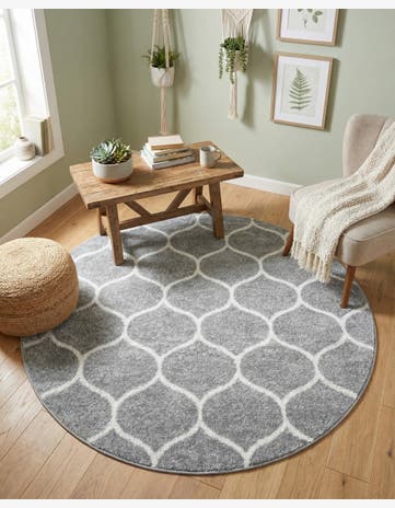 Light Gray Trellis Frieze Round Rug