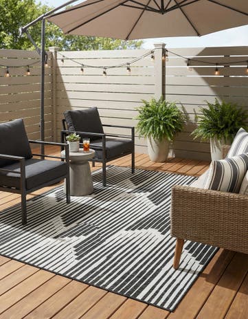 Black and White Easy-Clean Modern Indoor / Outdoor Square Rug