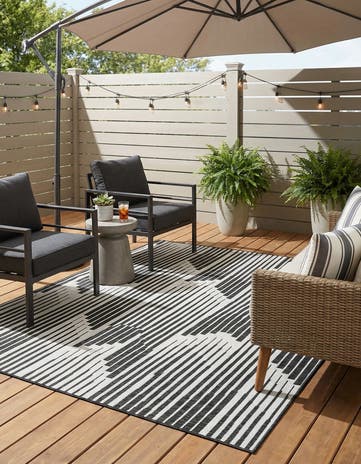Black and White Easy-Clean Modern Indoor / Outdoor Square Rug