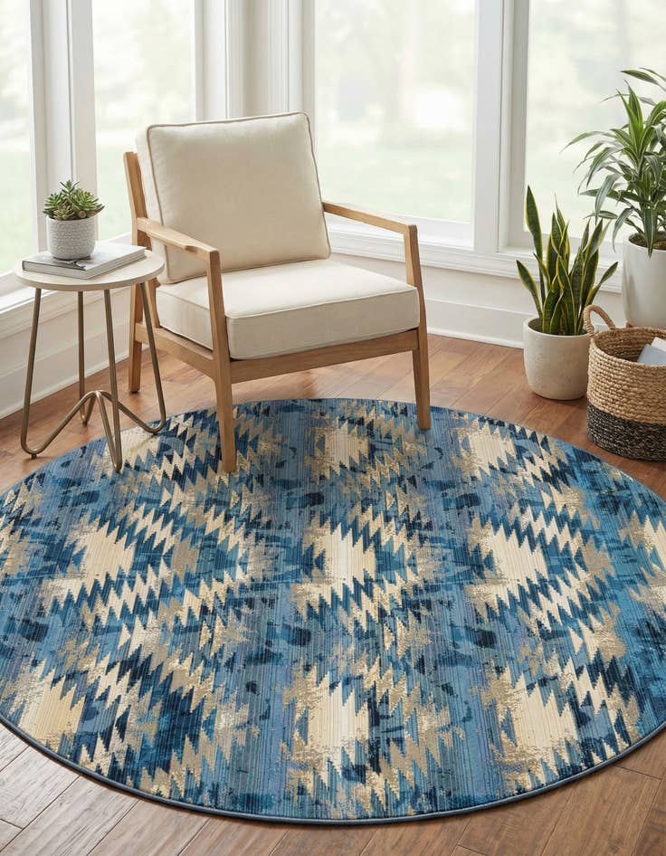 Detail image of 8' x 8'  Washable Modern Indoor / Outdoor Round Rug