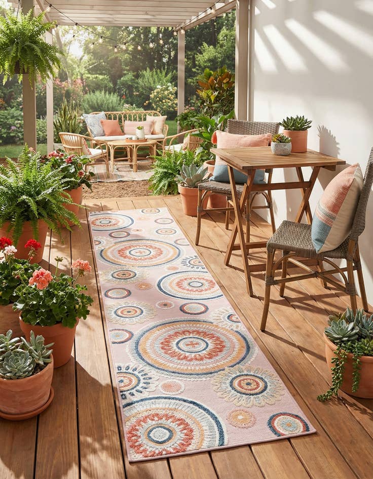 Detail image of 2' 7 x 12' Easy-Clean Botanical Indoor / Outdoor Runner Rug