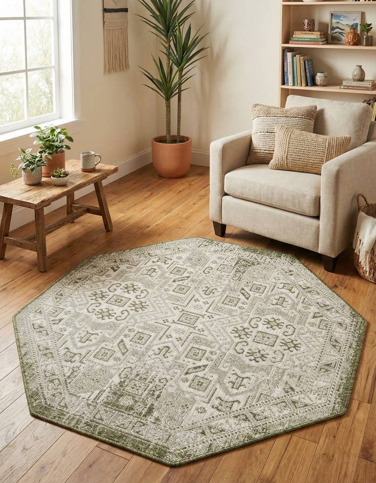 Detail image of 5' 3 x 5' 3  Washable Aztec Indoor / Outdoor Octagon Rug