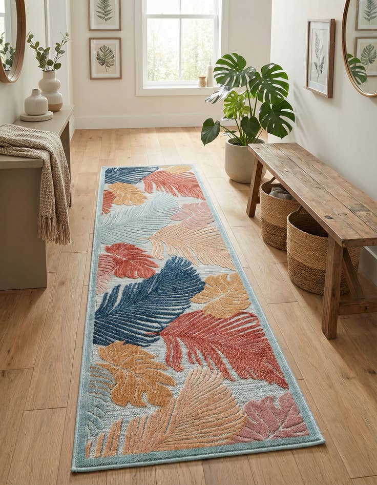 Detail image of  2' 2 x 8'  Washable Botanical Indoor / Outdoor Runner Rug